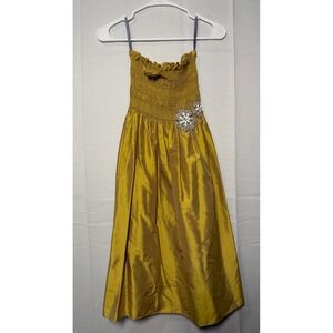 Vera Wang Lavender Label Dress 4 Mustard Yellow Beaded Smocked Taffeta